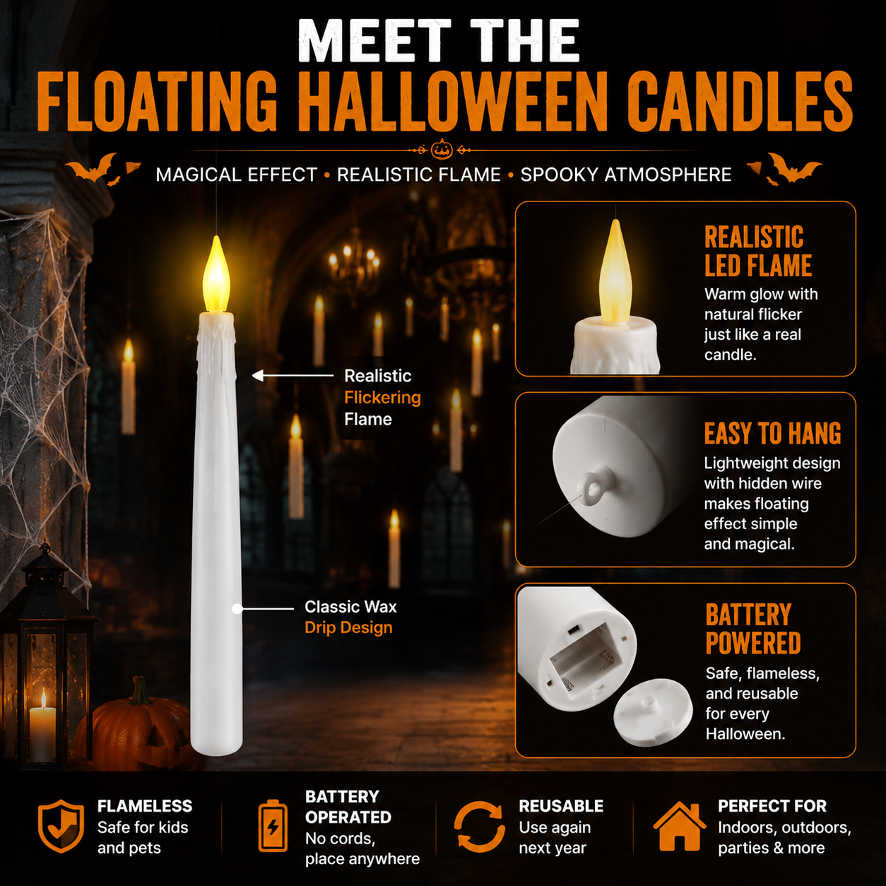 🕯️ Floating Halloween Candles – Create A Magical Haunted House Atmosphere