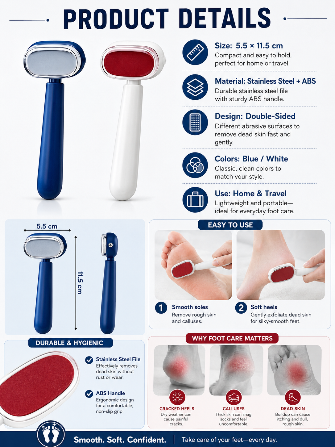 ✨ Beauty Care Pick Dual-Sided Foot Callus Remover with Stainless Steel Blade