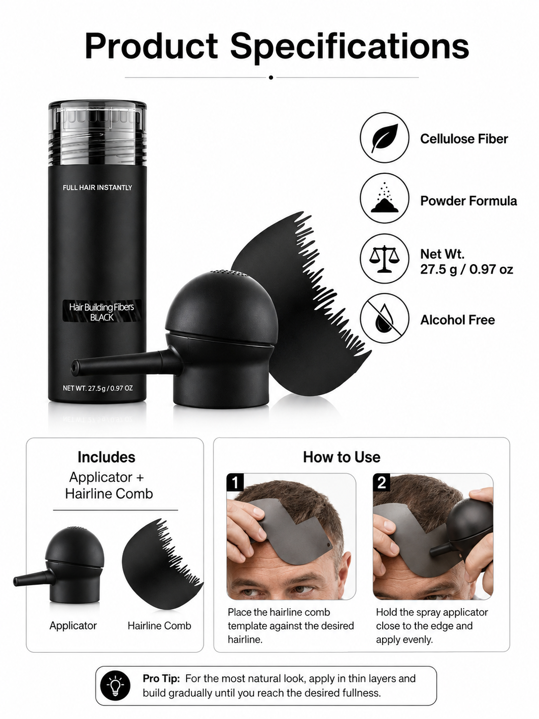 🔥 Hair Styling Deal ✨ Hair Building Fibers for Instant Thicker-Looking Hair & Natural Coverage 💇