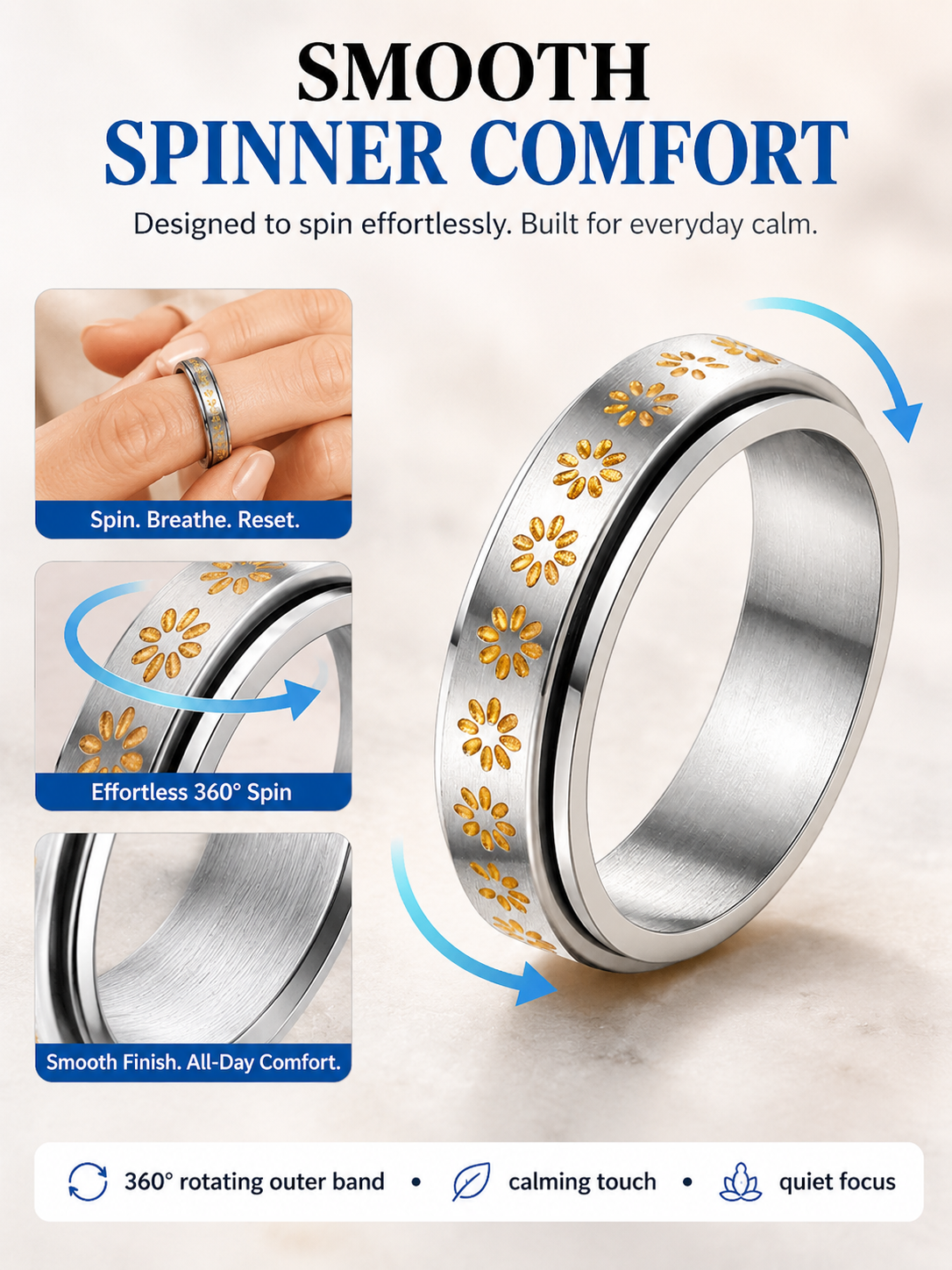 💖 Inspirational Gift ✨ 925 Silver-Plated Christian Spinner Ring with Psalm 46:5 & Holy Cross 🙏