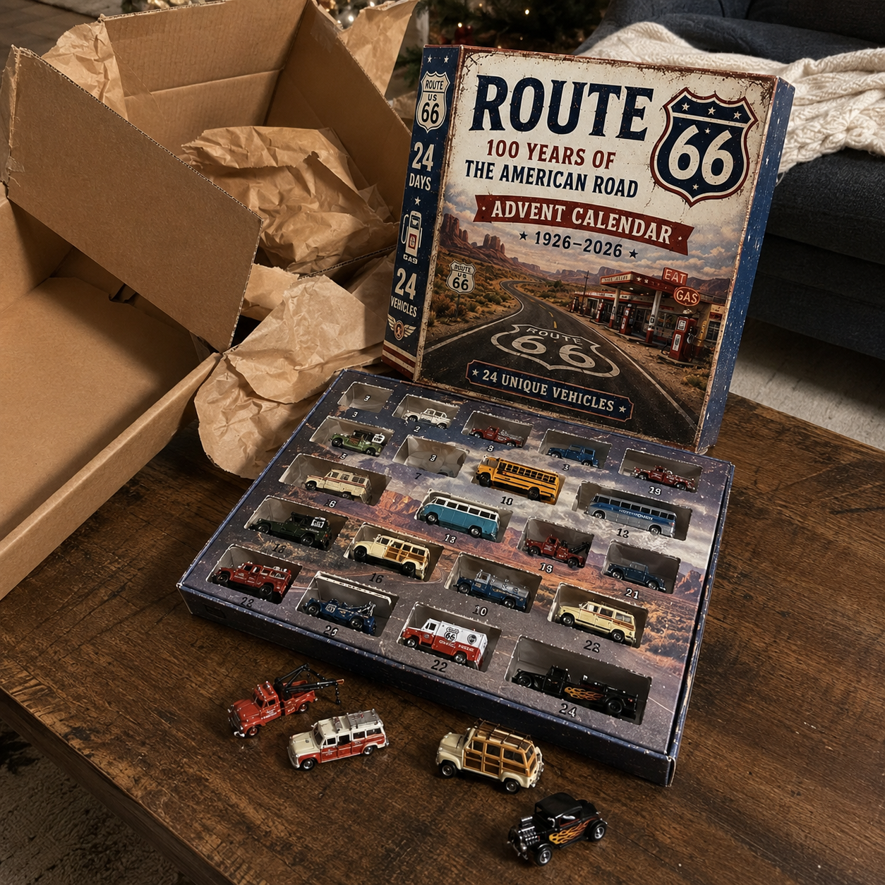 🚗Route 66 Centennial Advent Calendar – 24 Days of American Road Legends | 1926–2026 Collector’s Edition🎄