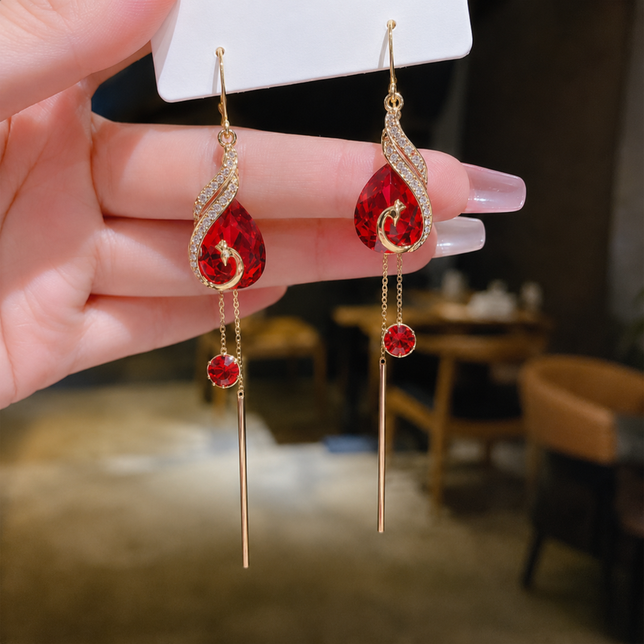 🦚 Royal Peacock Teal Crystal Tassel Earrings • Elegant Drop Earrings
