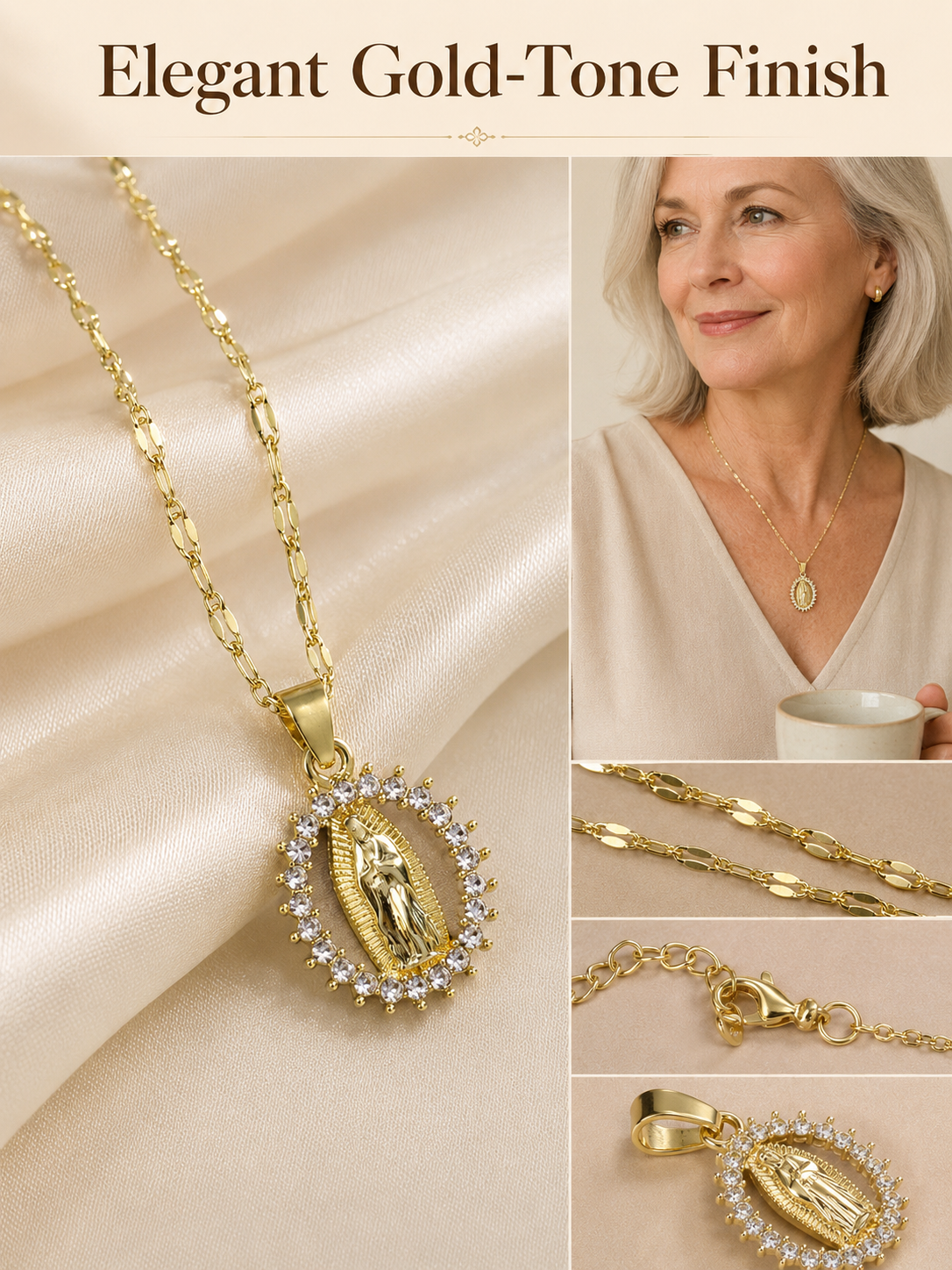 🙏 Faith & Grace ✨ Virgin Mary Pendant Necklace with 5A Cubic Zirconia Halo & 316L Stainless Steel Chain