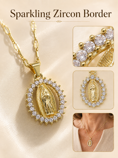 🙏 Faith & Grace ✨ Virgin Mary Pendant Necklace with 5A Cubic Zirconia Halo & 316L Stainless Steel Chain