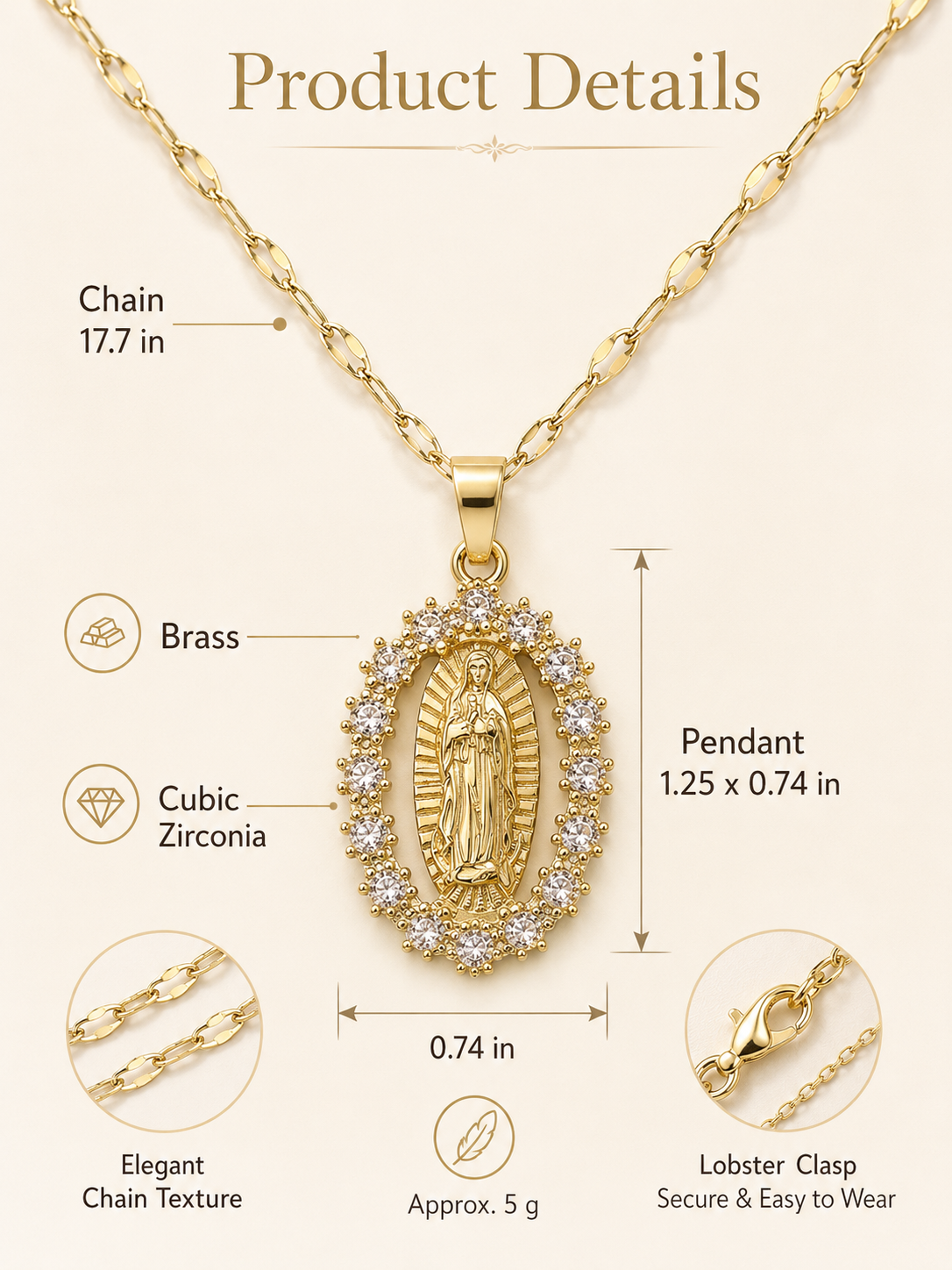 🙏 Faith & Grace ✨ Virgin Mary Pendant Necklace with 5A Cubic Zirconia Halo & 316L Stainless Steel Chain