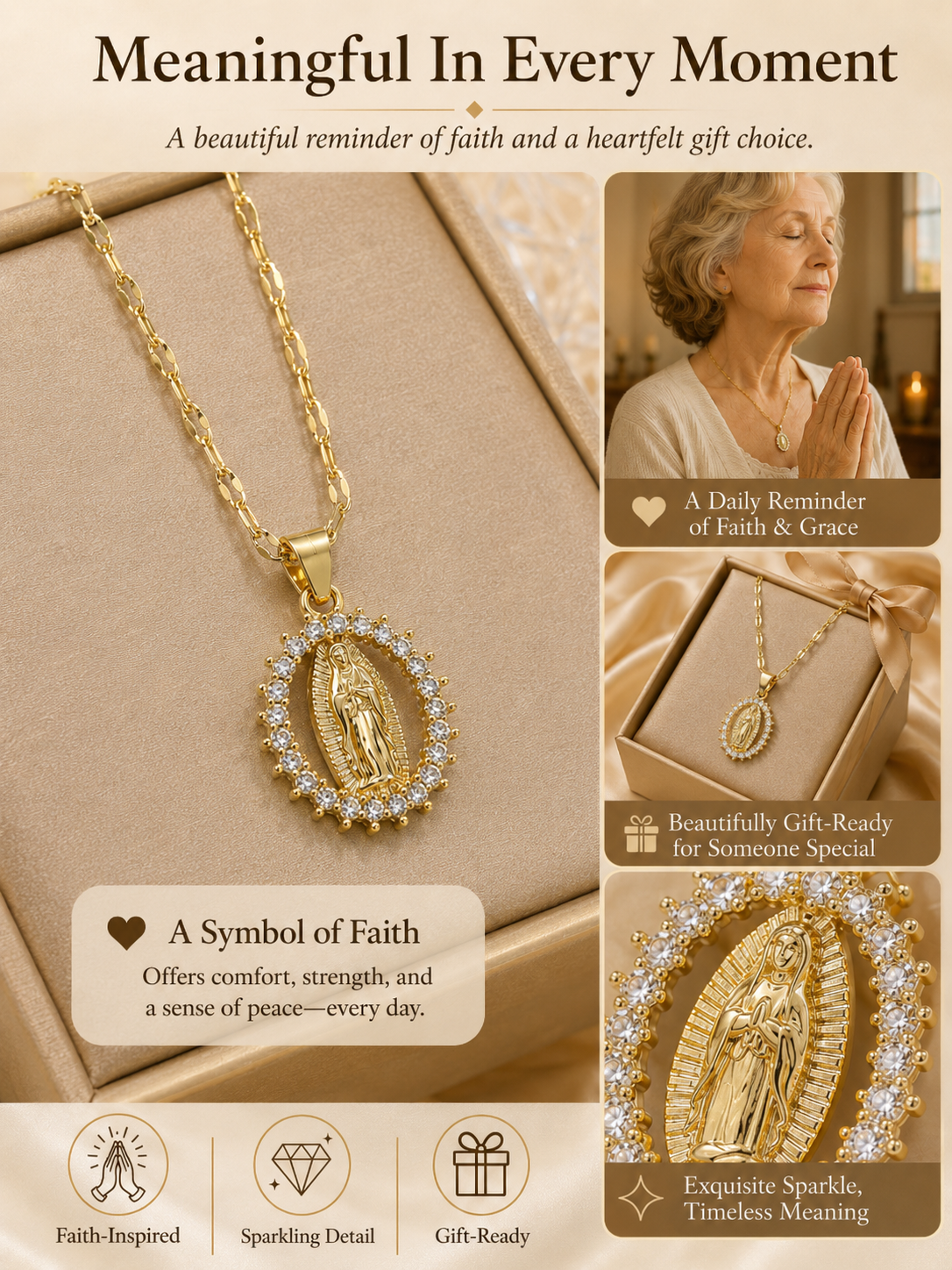 🙏 Faith & Grace ✨ Virgin Mary Pendant Necklace with 5A Cubic Zirconia Halo & 316L Stainless Steel Chain