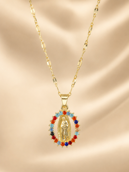 🙏 Faith & Grace ✨ Virgin Mary Pendant Necklace with 5A Cubic Zirconia Halo & 316L Stainless Steel Chain