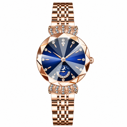 👑 Luxurious Rose Gold Crystal Quartz Watch – Diamond Cut Vintage Wristwatch ✨