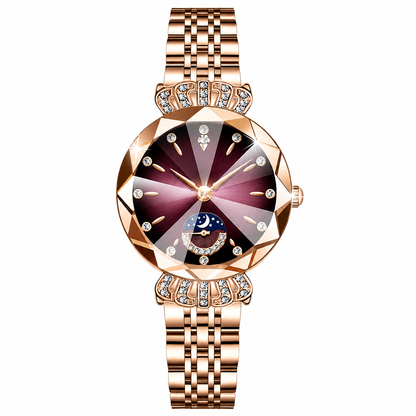👑 Luxurious Rose Gold Crystal Quartz Watch – Diamond Cut Vintage Wristwatch ✨