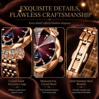 👑 Luxurious Rose Gold Crystal Quartz Watch – Diamond Cut Vintage Wristwatch ✨