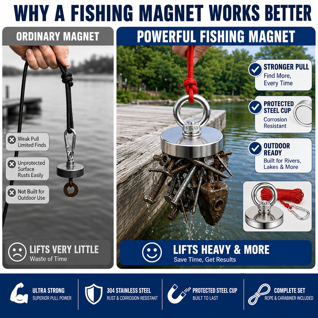 🔥🛠️Heavy Duty Fishing Magnet,Magnet with Countersunk Eyebolt