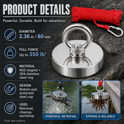 🔥🛠️Heavy Duty Fishing Magnet,Magnet with Countersunk Eyebolt