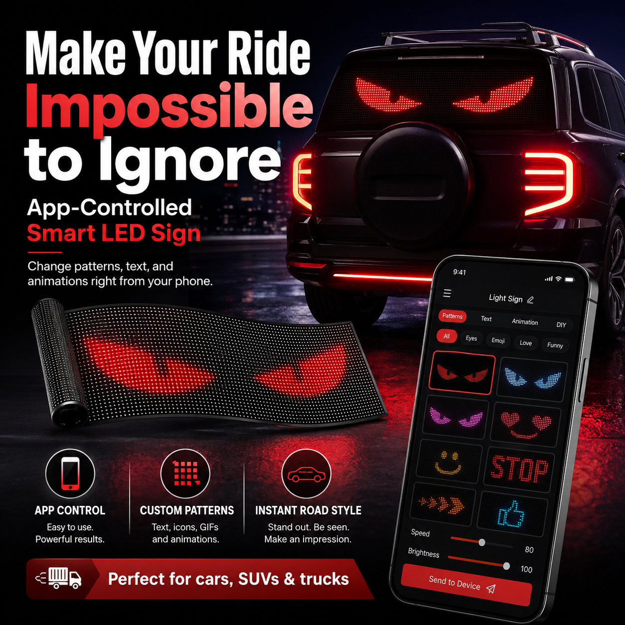 App-Controlled Smart Car LED Sign – Customizable Display