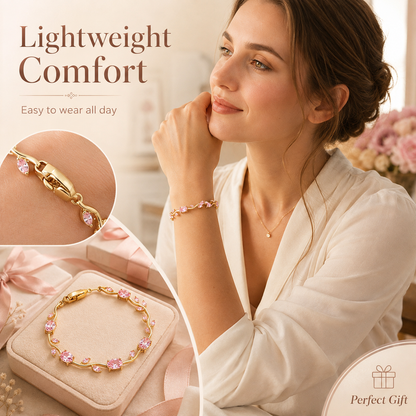 🌷 Bestseller Pink Tulip Bracelet for Women – Gold-Plated Stainless Steel ✨