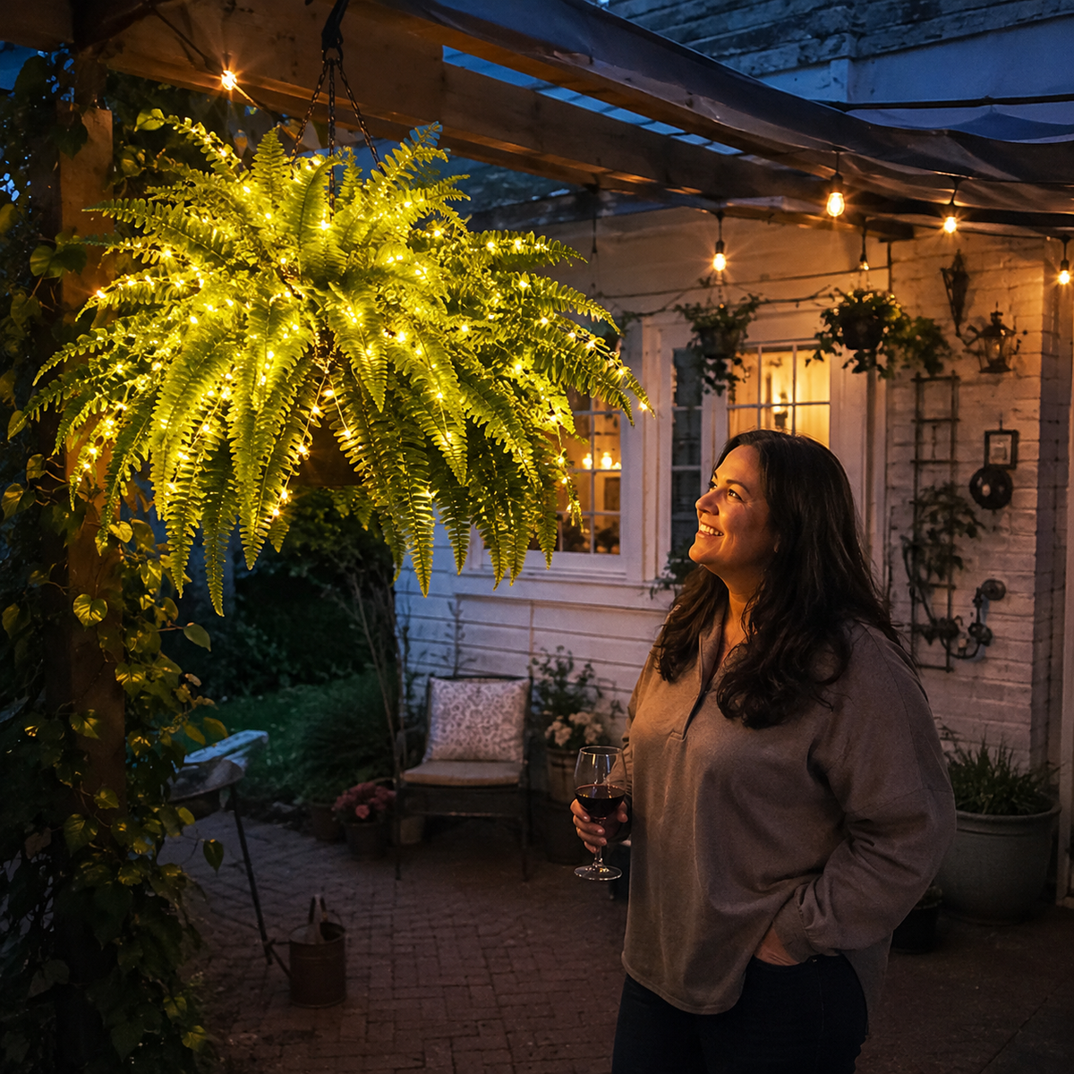 🌿Glowing Boston Ferns with Lights 💛 Zero Watering, Zero Maintenance
