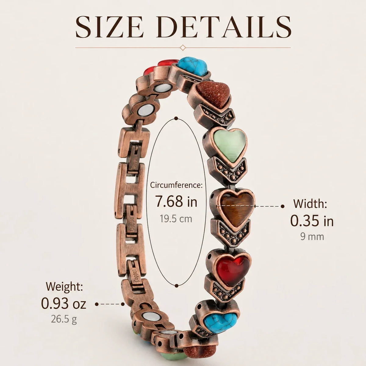Pure Copper Magnetic Bracelet with Heart Turquoise | Wellness Jewelry