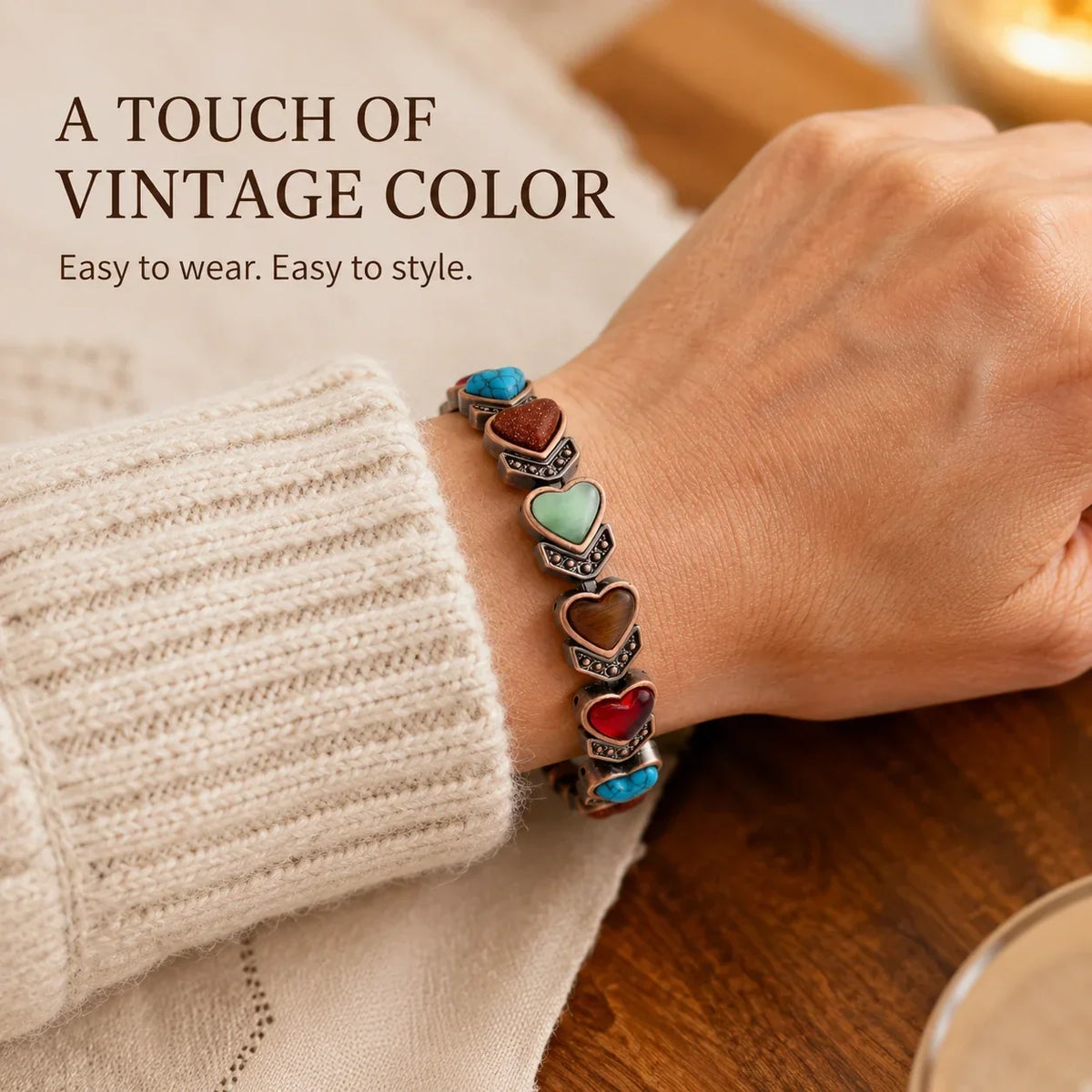 Pure Copper Magnetic Bracelet with Heart Turquoise | Wellness Jewelry