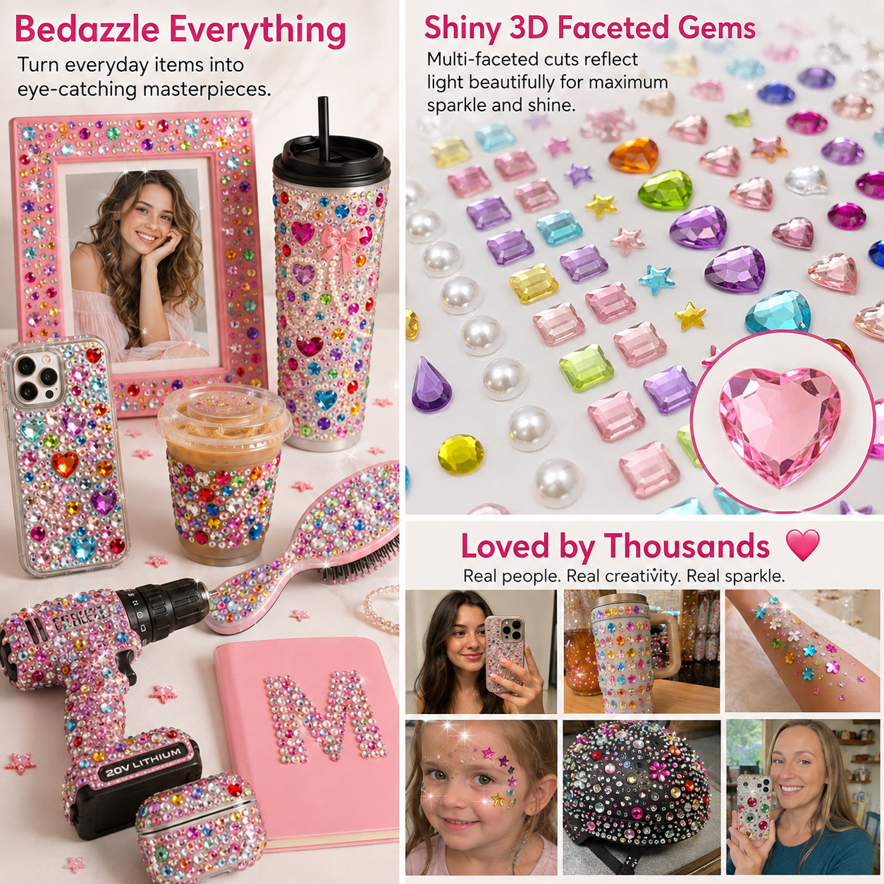✨ 3500Pcs Self-Adhesive Rhinestone Sticker Kit – 12 Sheets 3D Gem & Pearl Craft Stickers 💎