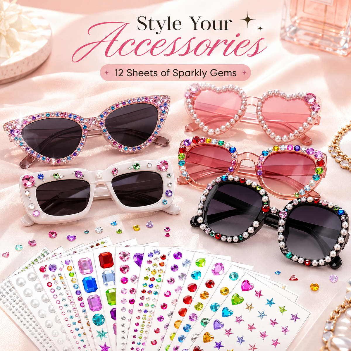 ✨ 3500Pcs Self-Adhesive Rhinestone Sticker Kit – 12 Sheets 3D Gem & Pearl Craft Stickers 💎