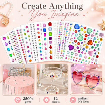✨ 3500Pcs Self-Adhesive Rhinestone Sticker Kit – 12 Sheets 3D Gem & Pearl Craft Stickers 💎