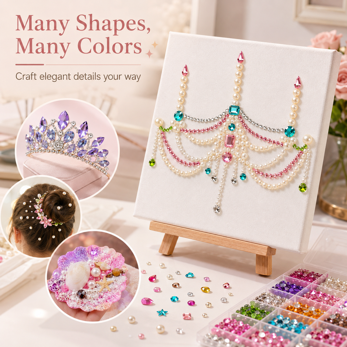 ✨ 3500Pcs Self-Adhesive Rhinestone Sticker Kit – 12 Sheets 3D Gem & Pearl Craft Stickers 💎