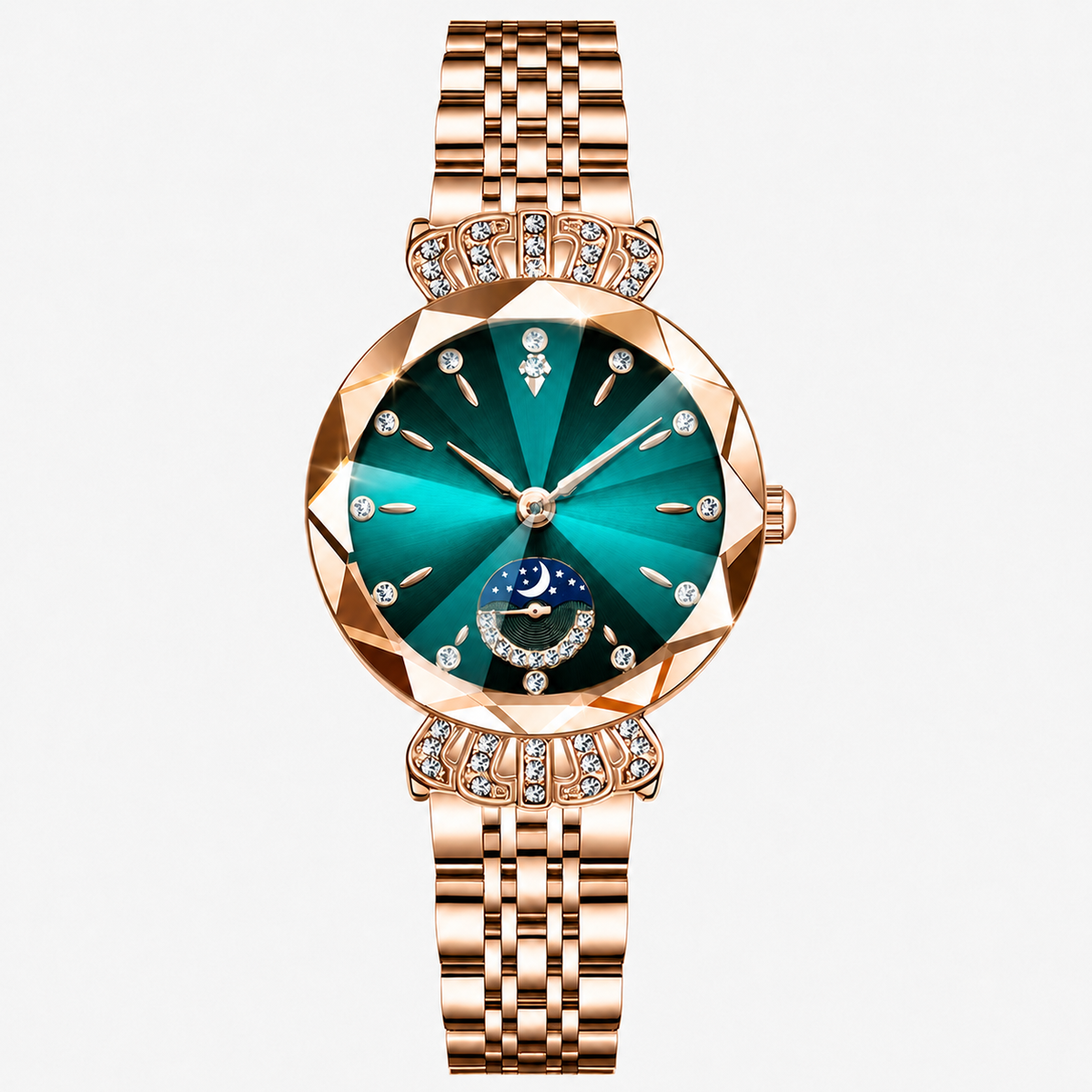 👑 Luxurious Rose Gold Crystal Quartz Watch – Diamond Cut Vintage Wristwatch ✨