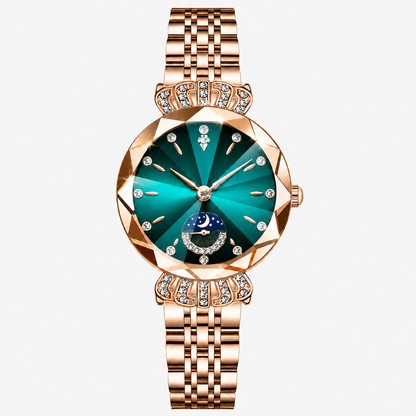👑 Luxurious Rose Gold Crystal Quartz Watch – Diamond Cut Vintage Wristwatch ✨