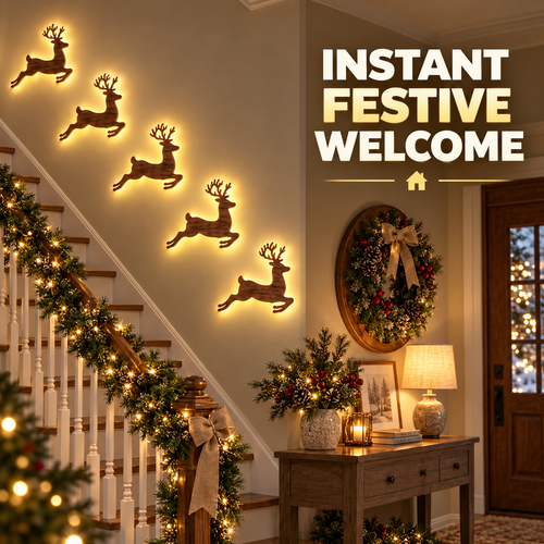 Light-Up Press-On Reindeer Christmas Décor Set