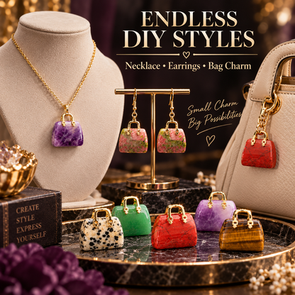 🔮 Mini Natural Crystal Handbag Charms – Lucky Aura Energy DIY Jewelry Pendants ✨