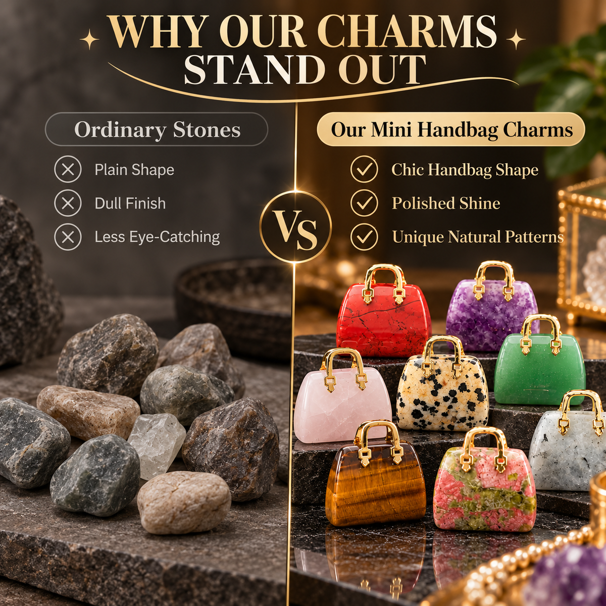 🔮 Mini Natural Crystal Handbag Charms – Lucky Aura Energy DIY Jewelry Pendants ✨