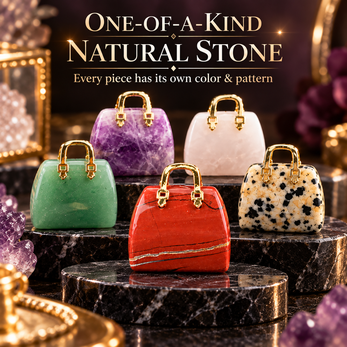 🔮 Mini Natural Crystal Handbag Charms – Lucky Aura Energy DIY Jewelry Pendants ✨