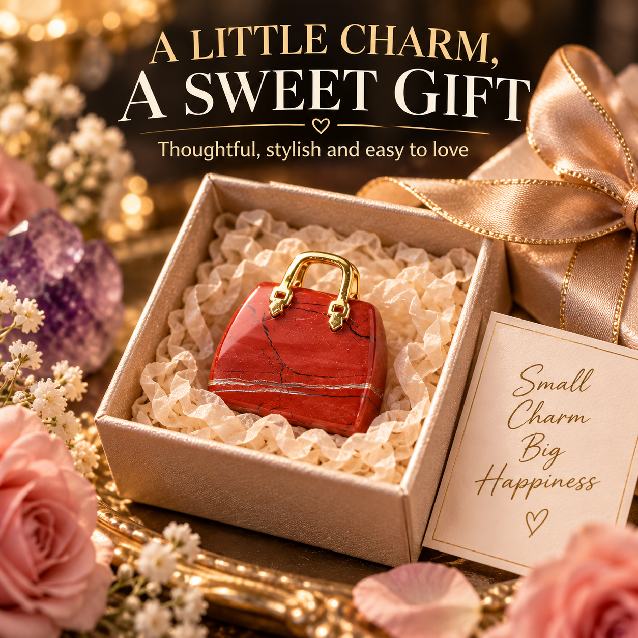🔮 Mini Natural Crystal Handbag Charms – Lucky Aura Energy DIY Jewelry Pendants ✨