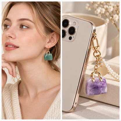 🔮 Mini Natural Crystal Handbag Charms – Lucky Aura Energy DIY Jewelry Pendants ✨