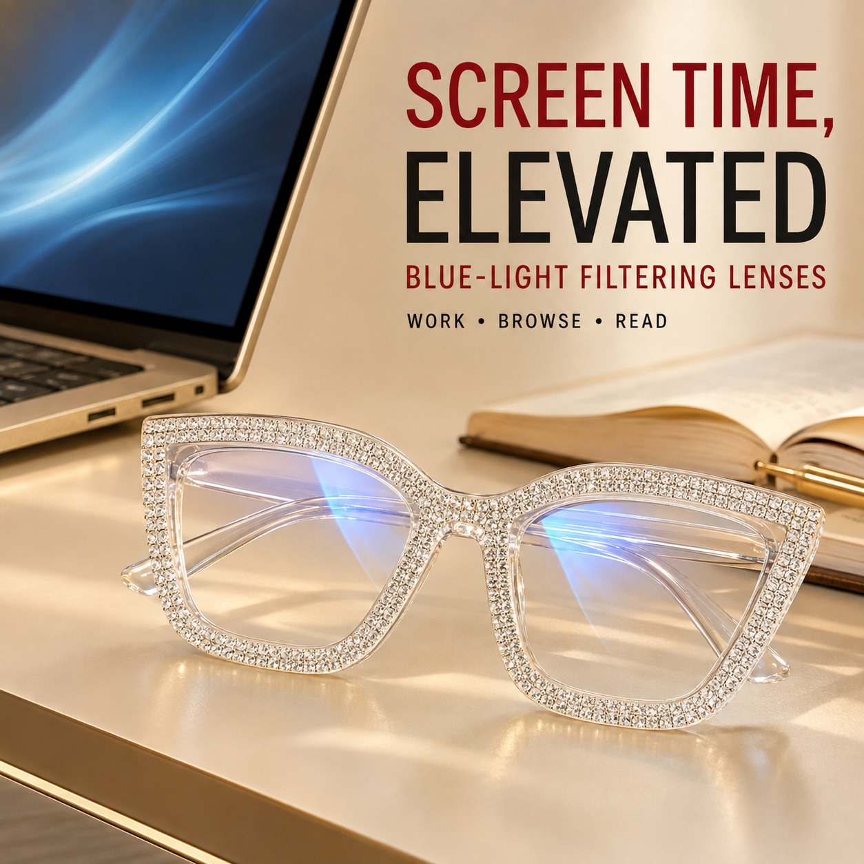 Cat-Eye Reading Glasses with Diamond Accents | Blue Light Blocking