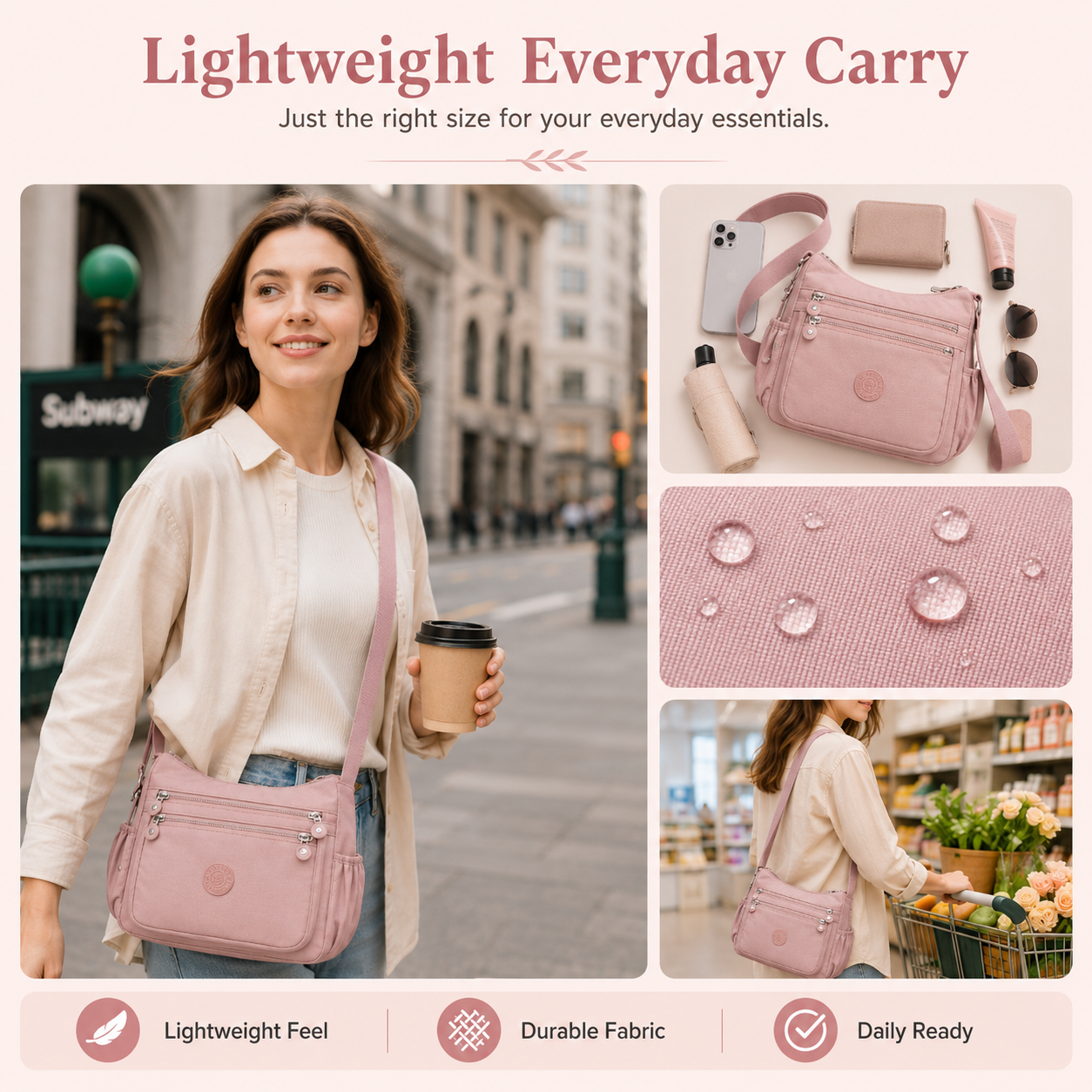 🎒 Multi-Pocket Campus Nylon Crossbody Bag