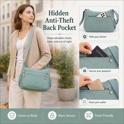 🎒 Multi-Pocket Campus Nylon Crossbody Bag