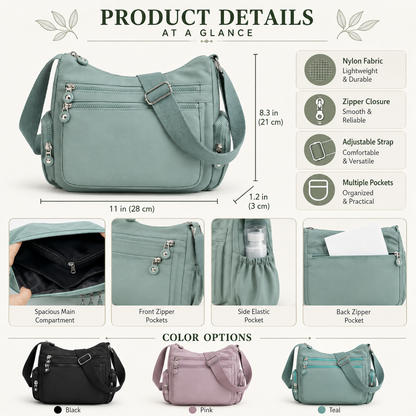 🎒 Multi-Pocket Campus Nylon Crossbody Bag