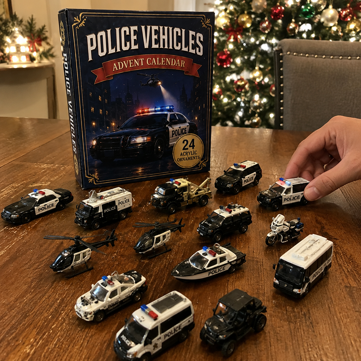 Police Vehicles Fleet Advent Calendar 2026 - 24-Day Festive Countdown, Acrylic Charms Blind Box
