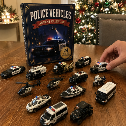 Police Vehicles Fleet Advent Calendar 2026 - 24-Day Festive Countdown, Acrylic Charms Blind Box