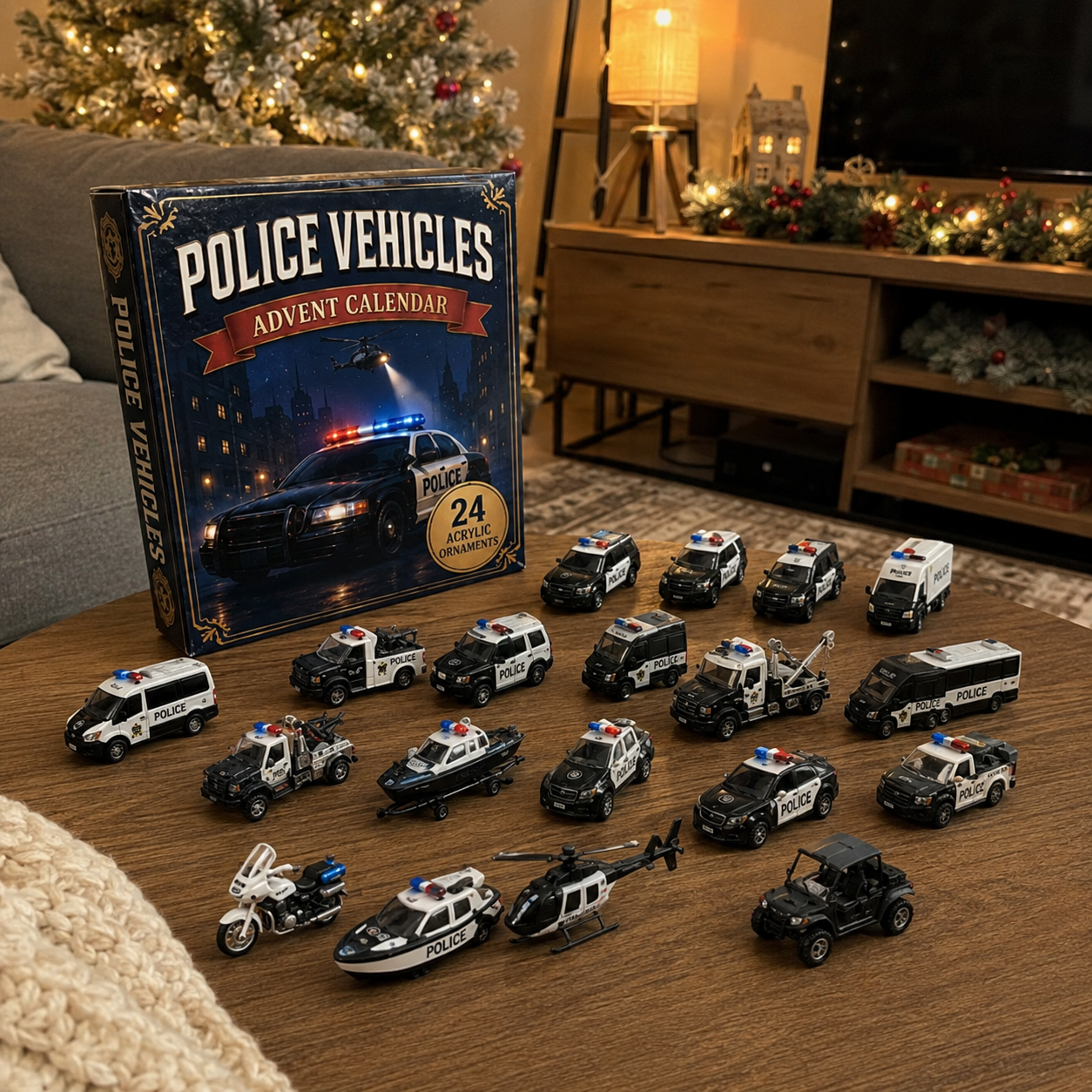 Police Vehicles Fleet Advent Calendar 2026 - 24-Day Festive Countdown, Acrylic Charms Blind Box