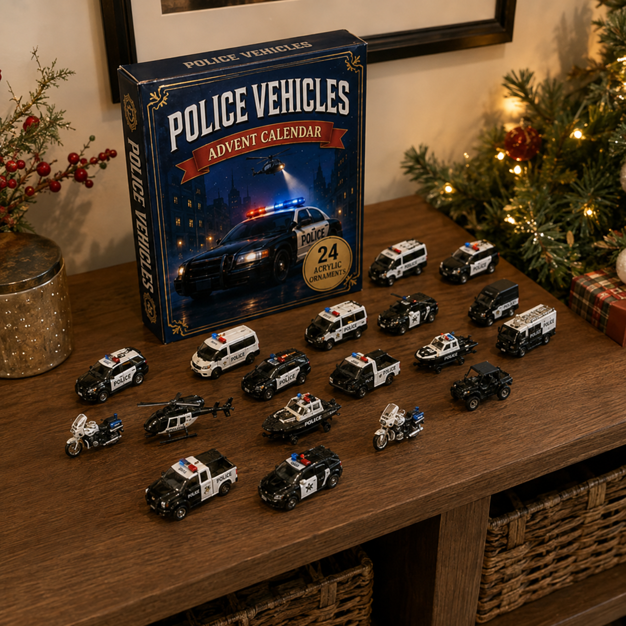 Police Vehicles Fleet Advent Calendar 2026 - 24-Day Festive Countdown, Acrylic Charms Blind Box