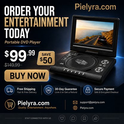 🚚 FREE Shipping! 7.8" HD Portable DVD Player – 4+ Hour Rechargeable Battery, Multi-Format Playback & Complete Travel Kit
