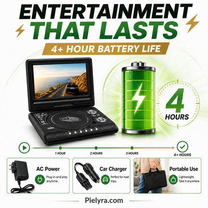 🚚 FREE Shipping! 7.8" HD Portable DVD Player – 4+ Hour Rechargeable Battery, Multi-Format Playback & Complete Travel Kit