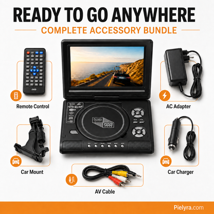 🚚 FREE Shipping! 7.8" HD Portable DVD Player – 4+ Hour Rechargeable Battery, Multi-Format Playback & Complete Travel Kit