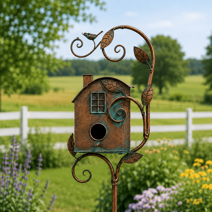 🔥Last Day 50% OFF Sola🔥-❤🐦🐦 Handmade Iron Birdhouse Garden Stake – Rustic Outdoor Decor for Bird & Garden Lovers❤
