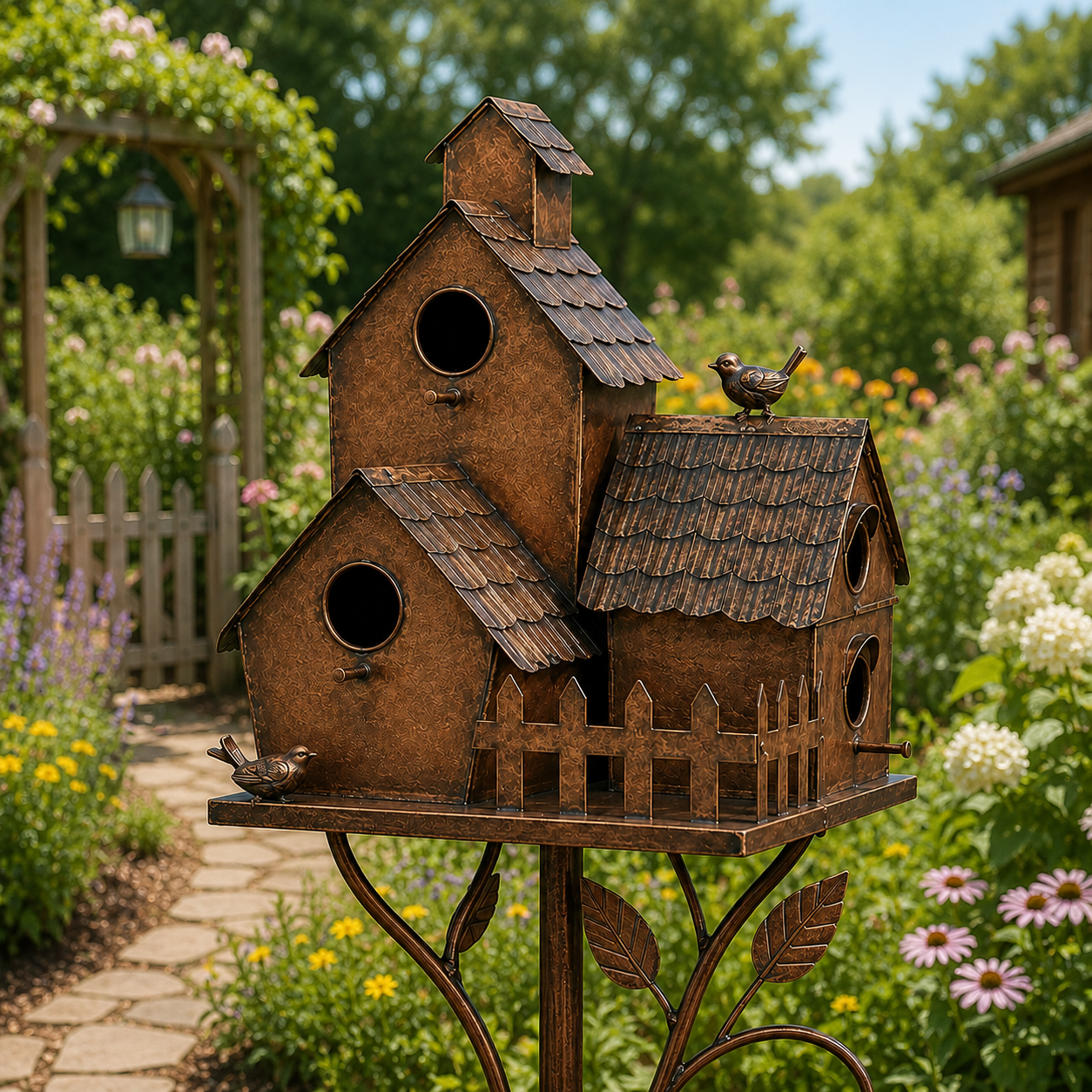 🔥Last Day 50% OFF Sola🔥-❤🐦🐦 Handmade Iron Birdhouse Garden Stake – Rustic Outdoor Decor for Bird & Garden Lovers❤