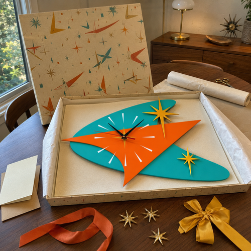 🕰️✨ Mid Century Modern Atomic Boomerang Wall Clock | Retro 1950s Starburst Design