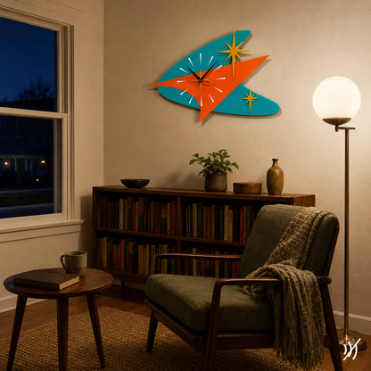 🕰️✨ Mid Century Modern Atomic Boomerang Wall Clock | Retro 1950s Starburst Design