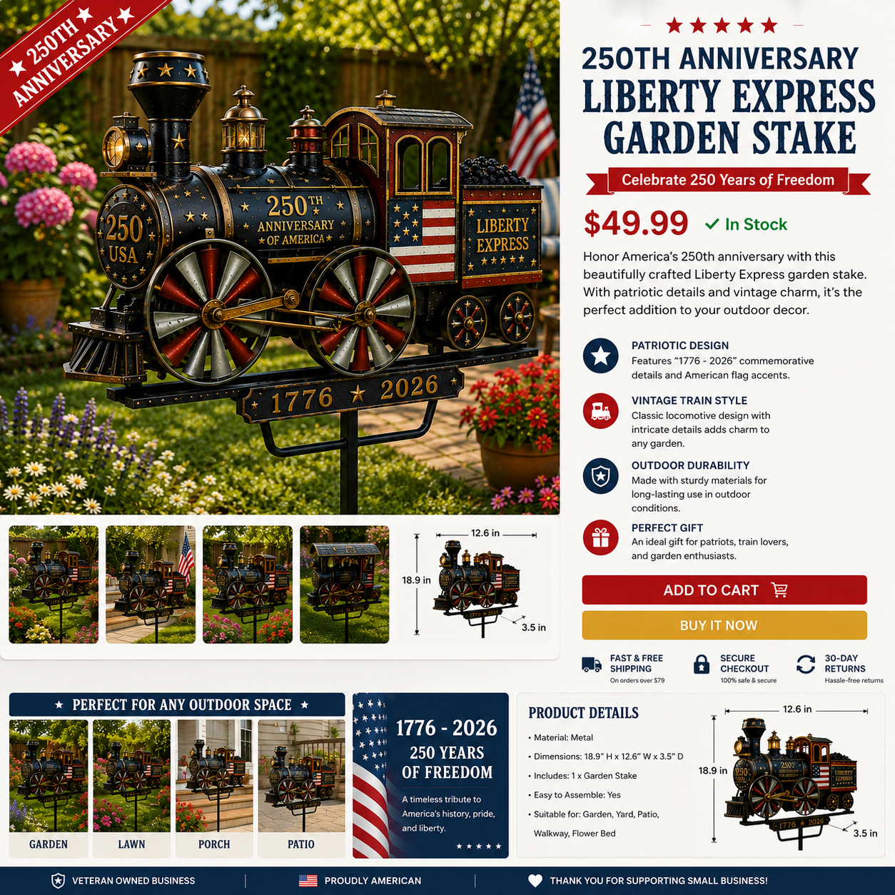 🔥Limited time 50% OFF🔥🚂USA 250 “Liberty Express” Train Garden Wind Spinner