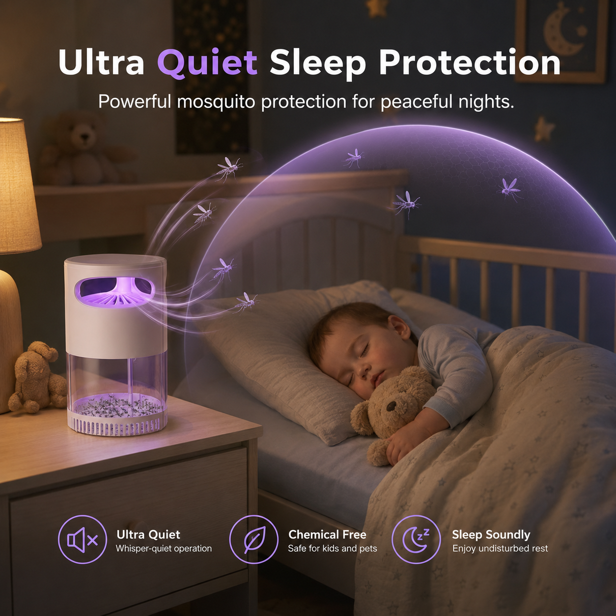 🔥 Quiet UV Mosquito Trap – Chemical-Free & Safe for Kids & Pets🦟